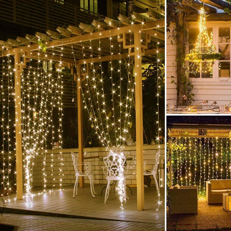 Outdoor LED Solar Curtain Light Fairy String Light 3/6M Garland Christmas Decoration Garden Decor Garden Patio Backyard Decor