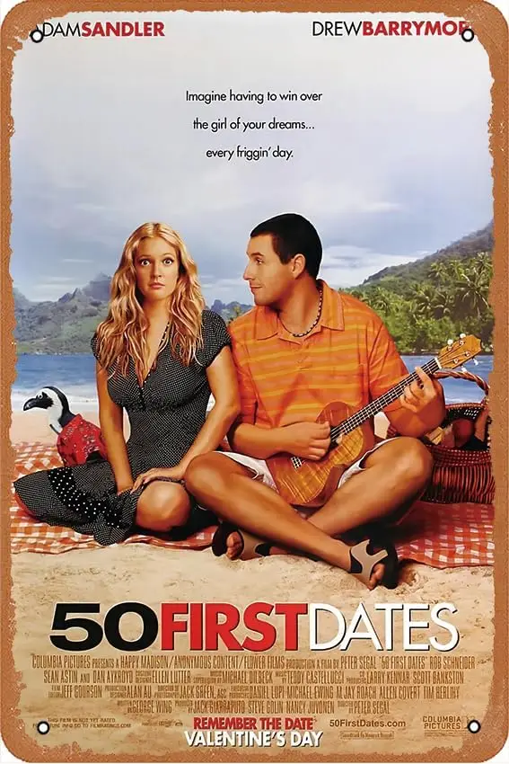 50 First Dates movie Posters 8 x 12 Inches - Vintage Metal Tin Sign for Home Bar Pub Garage Decor Gifts