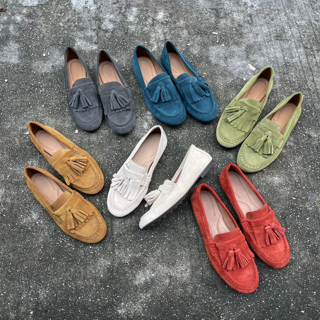 

Весенние и осенние повседневные женские лоферы на плоской подошве, удобная мягкая подошва из коровьей замши для вождения и прогулок, одинарная женская обувь