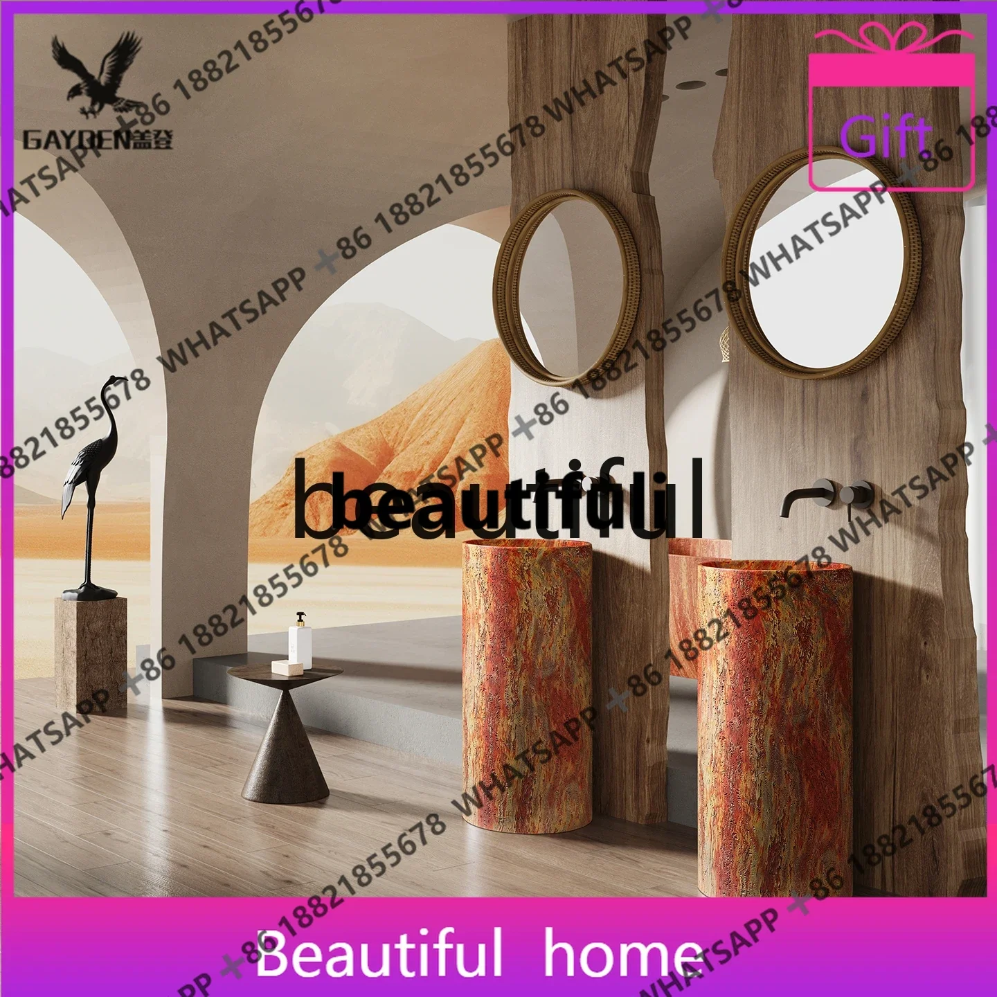 Artificial round square floor-to-ceiling hand washing column basin bathroom toilet hotel villa