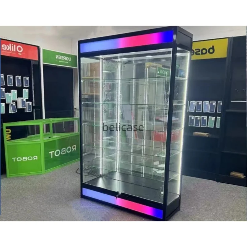 

2025customized.Store Display Cabinets with RGB Light Aluminum Frame Display Adjustable Shelves Glass Showcases