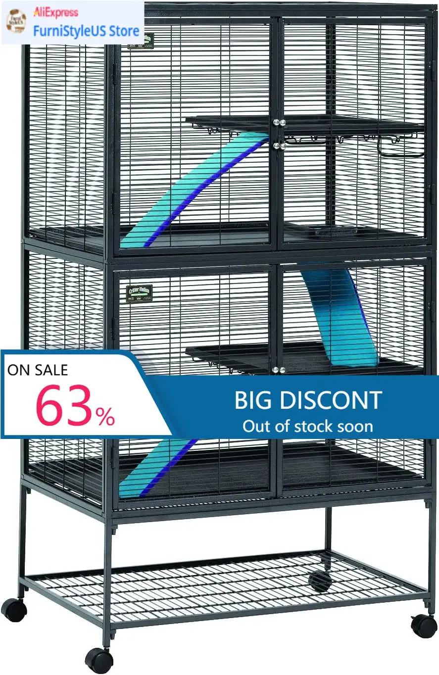 

Клетка для мелких животных Critter Nation Double Unit, 4-ярусная, с поддоном, полкой, пандусом и крышкой, для крыс, хорьков, шиншилл, сахарных хомяков