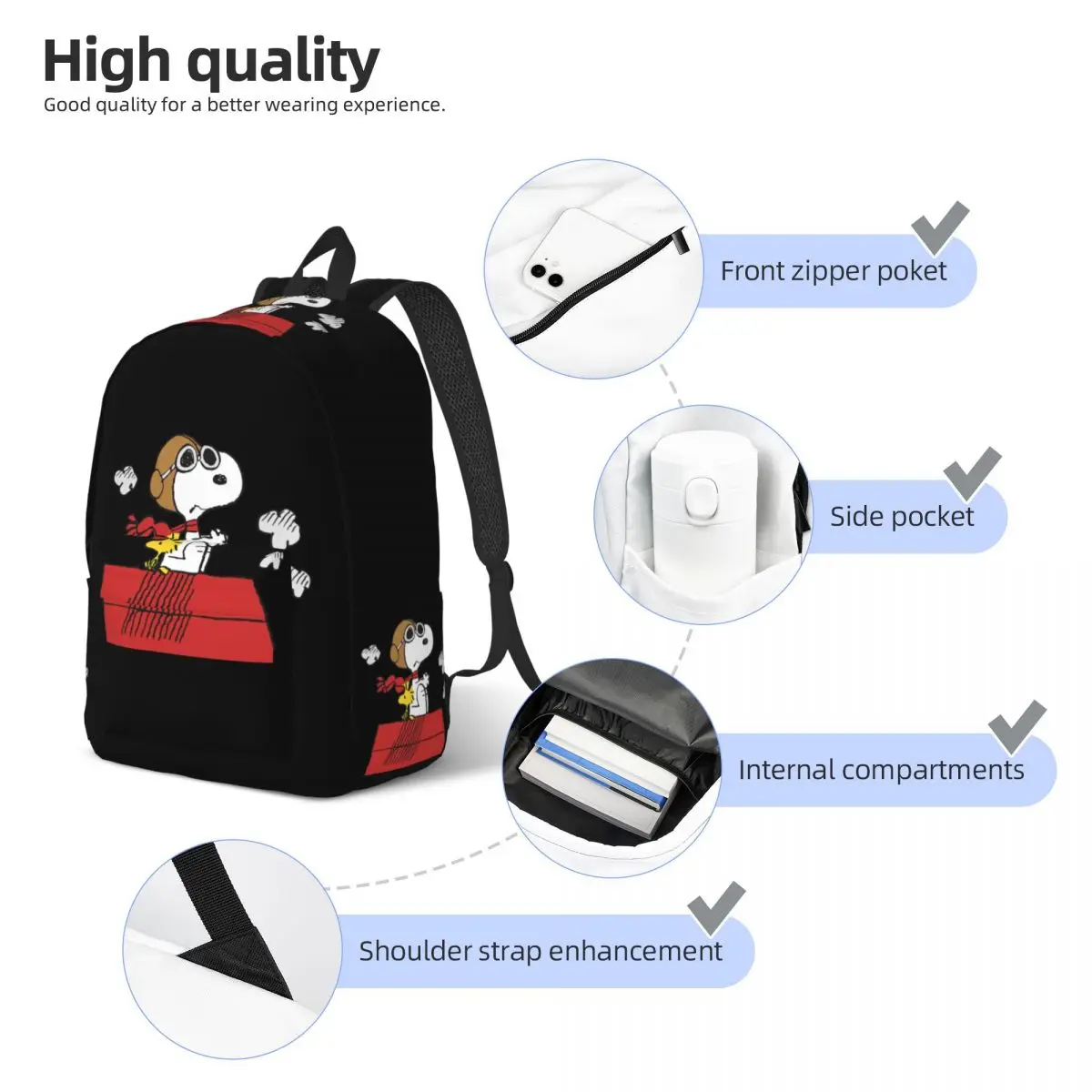 Custom Snoopys Woodstock Canvas Backpacks Women Men Basic Bookbag for College School Cartoon Bags