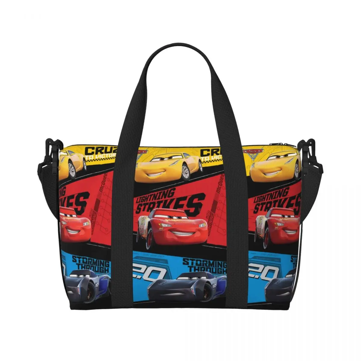 

Custom Lightning McQueen Racing Car Beach Tote Bag Women Extra Large Gym Carry On Travel Shopping Bags