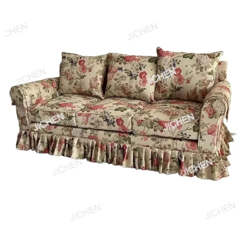 

Y Retro American Style Double Room French Countryside Floral Sofa Fabric Living Room Antique Furniture
