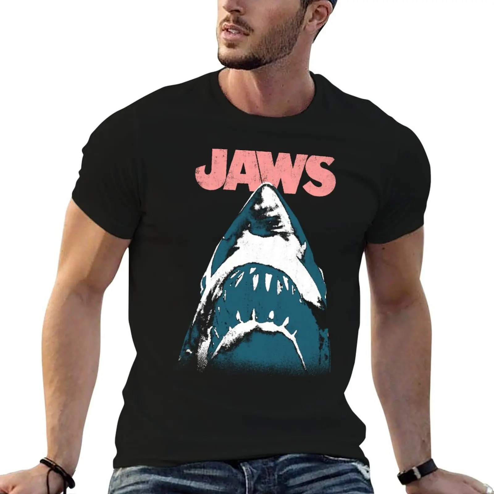 Jaws Distressed Breach Poster Art T-Shirt Breathable Mesh Panel T-Shirt