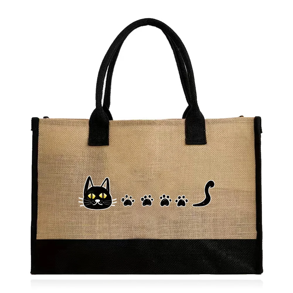 2025 Jute Bags Reusable and Waterproof Shopping Bag Convenient Large-capacity for Travel Grocery Bag Printing Footprints Series