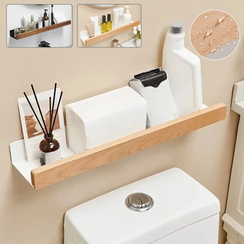 

Wooden Bathroom Storage Shelves Wall-Mounted Punch-Free Waterproof and moisture-proof Multi-functional storage rack Spice Rack