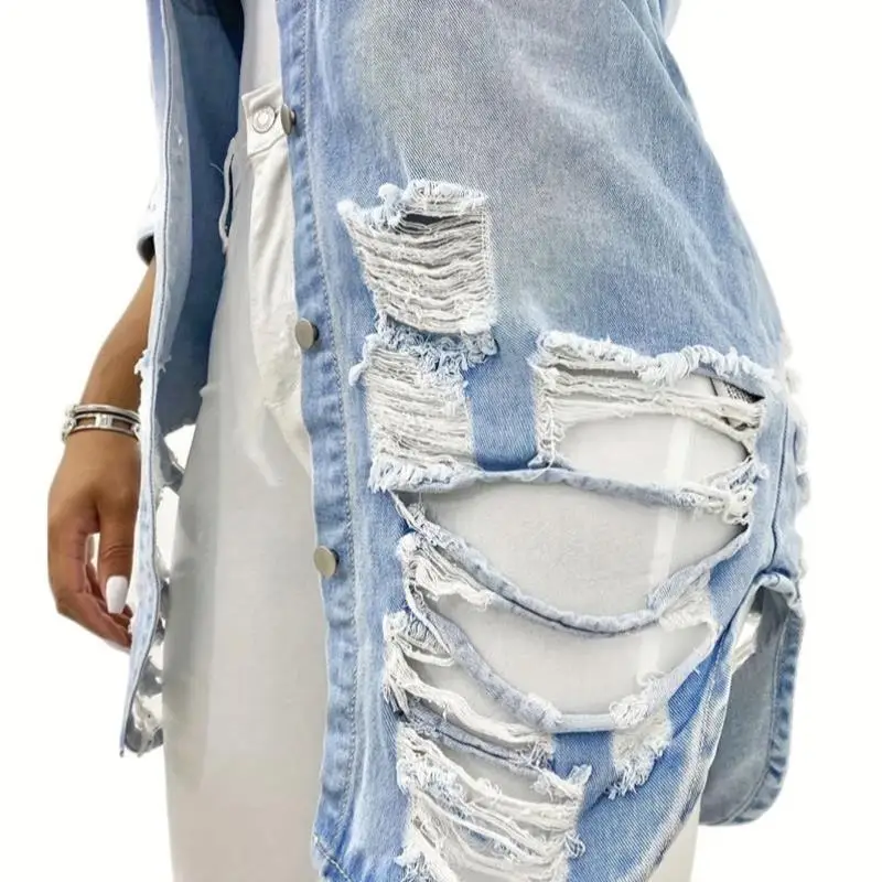 Slim Fit Blue Denim Jaet Dames Casual Waed Grensoverschrijdende Sle ort Sve Kraag Jeugdtrend Herfst Faion