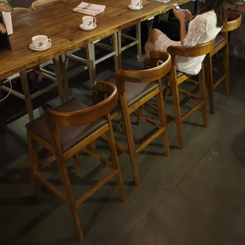 Nordic Retro Bar Chair Creative Backrest High Stool Solid Wood Bar Counter Chair Commune Cafe High Stool Table Chair