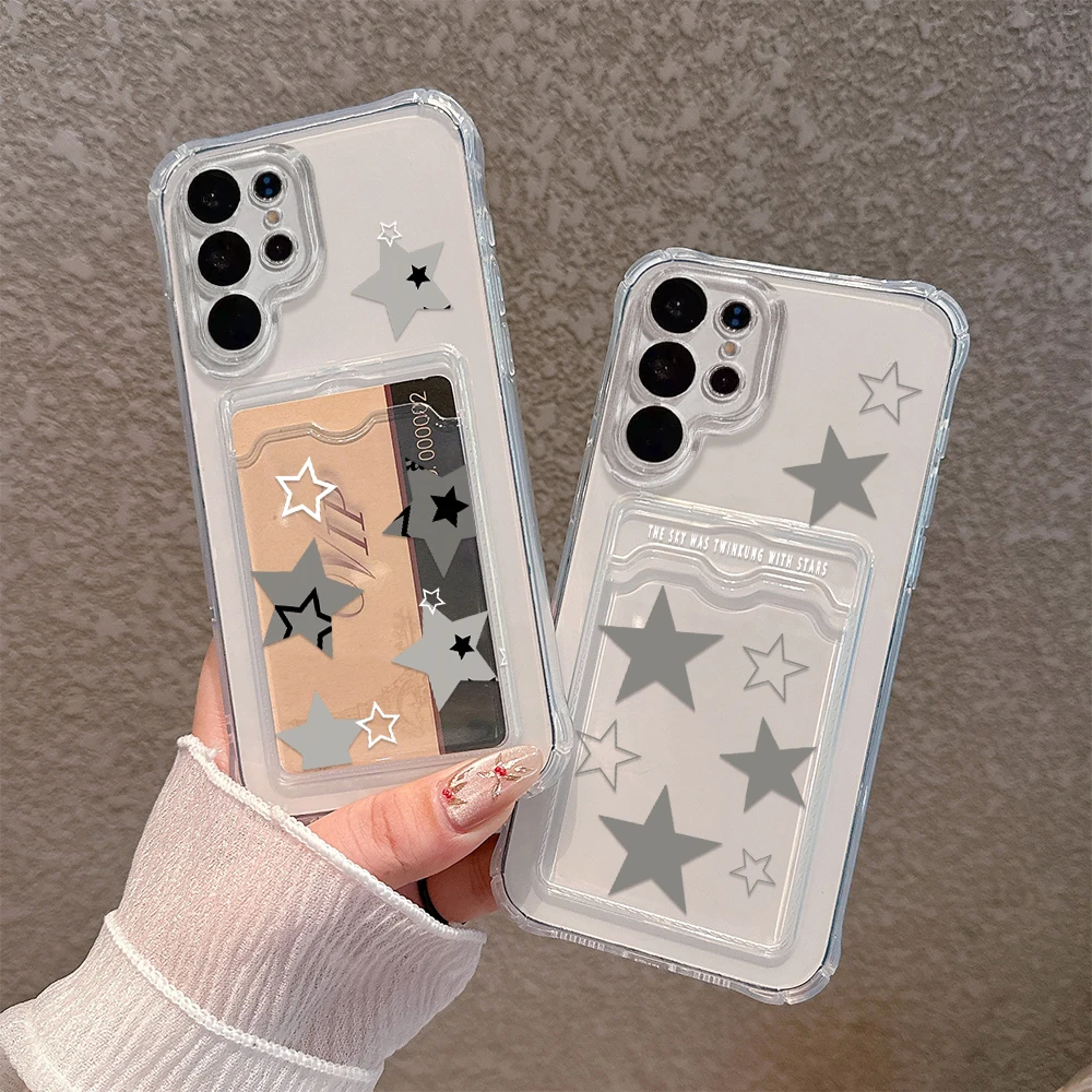 Funda de sujeción de tarjeta de estrella transparente INS coreana para Samsung A73 A72 A71 A55 A54 A53 A52 A35 A34 A33 A25 A24 A23 A15 A14 A05 A04 5G