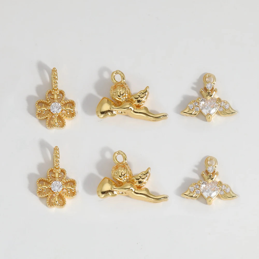 

Сердечный дизайн 100 шт. кулон «сделай сам»/ювелирные аксессуары/медь/ручная работа/покрытие из настоящего золота/форма цветка/подвески с цирконием # 194812