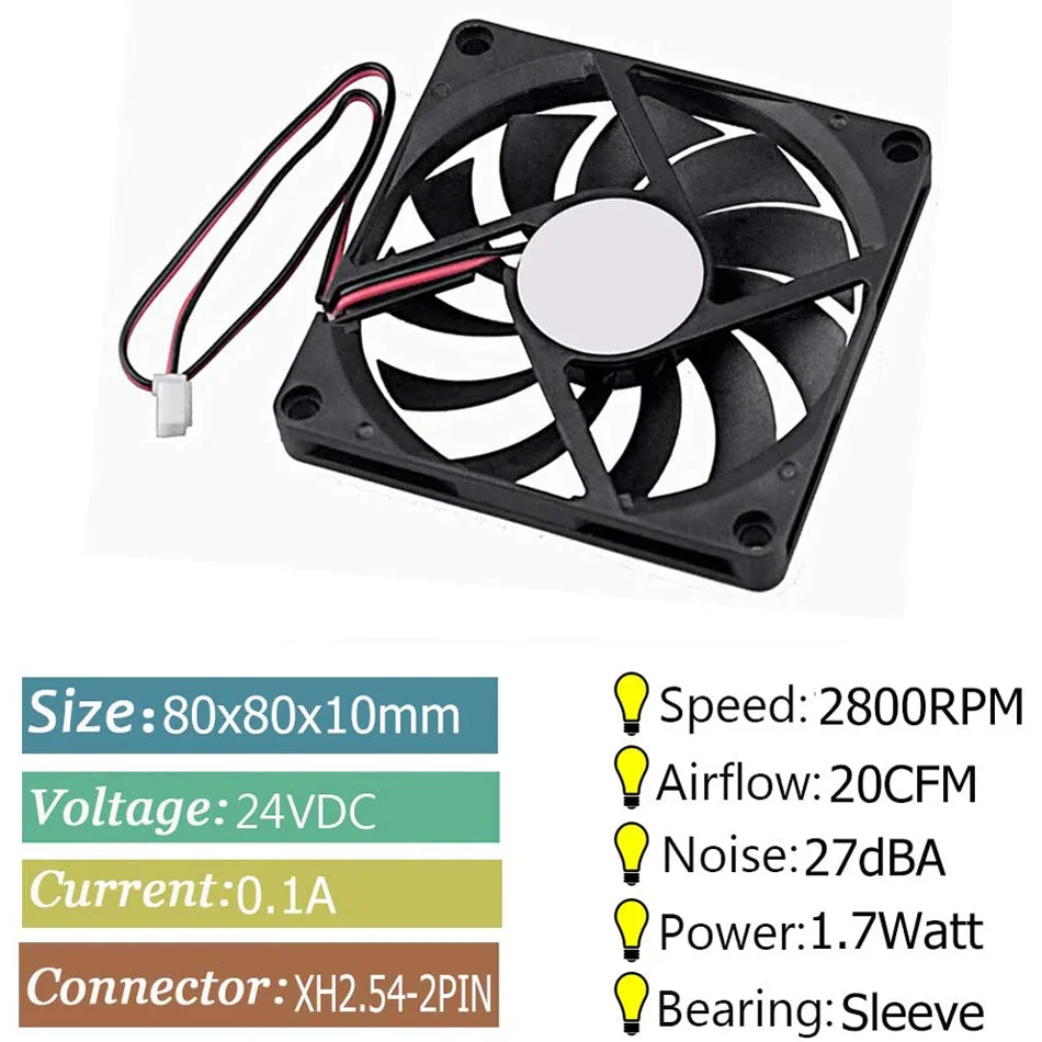 8010 Brushless Coolling Fan 5V 12V 24V 2 Pin 80mmx80mmx10mm DC Cooling Fan For Computer CUP Heatsink Cooler