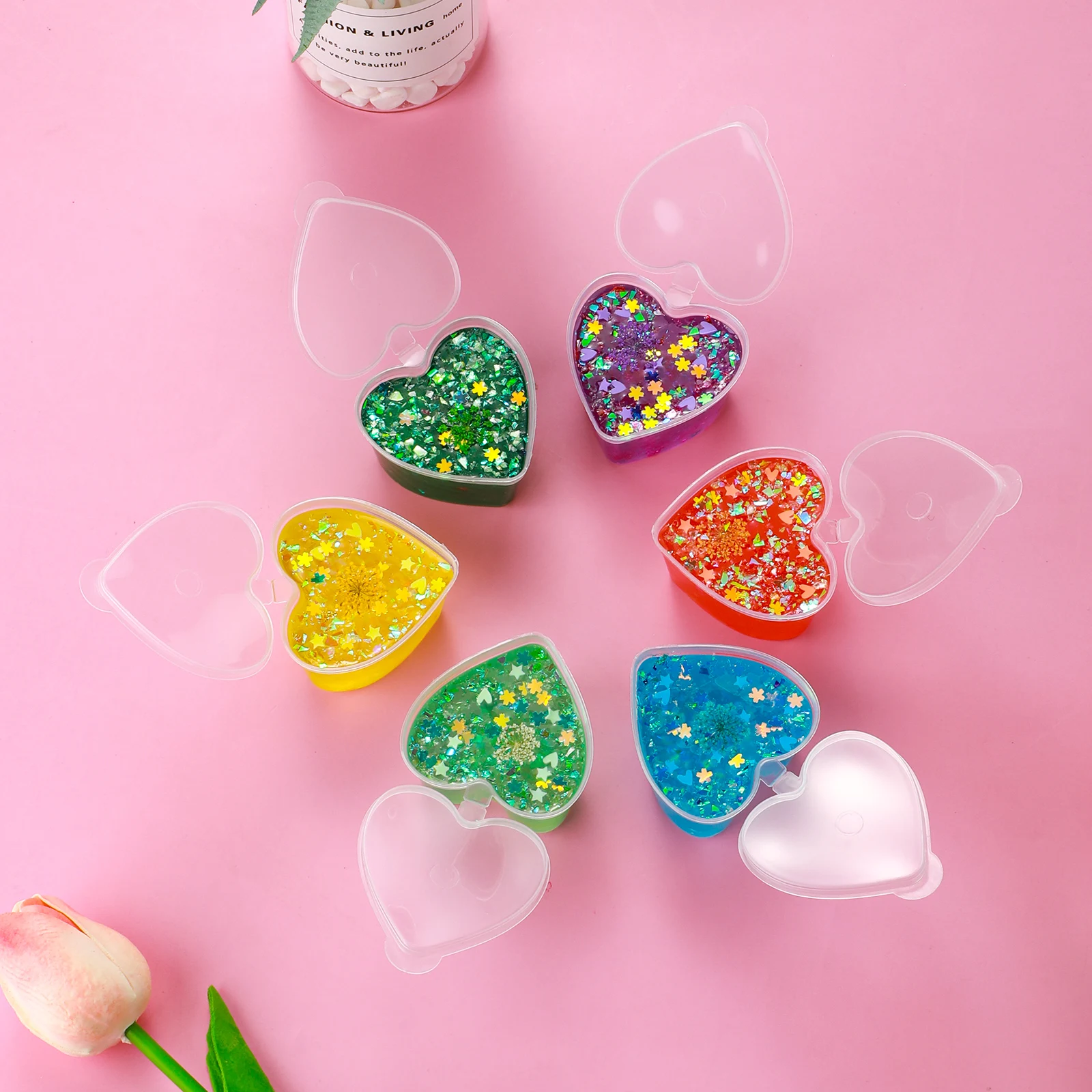10 قطعة حاوية تخزين بلاستيكية للاستعمال مرة واحدة على شكل قلب كوب صلصة صندوق طعام مع أغطية صندوق طلاء الصباغ لإكسسوارات المطبخ #5
