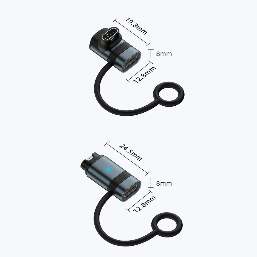 USB Type-C Charger Converter LED Indicator Aluminium Alloy Watch Charging Adapter for Garmin Quatix7 Pro Fenix8765 Instinct 2S