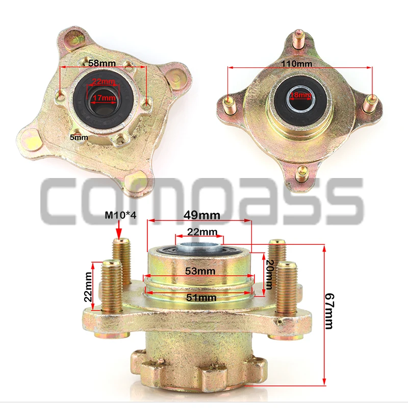 Front Wheel Brake Disc Hub for Chinese 150CC 200CC 250CC ATV JinLing EGL Kangdi Taotao Sunl  Quad