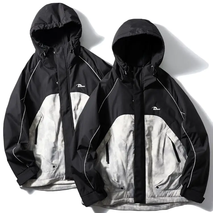 

Мужская утепленная хлопковая куртка Outdoor Tech Fleece с капюшоном, в стиле ретро, с цветовыми блоками, для спорта и повседневной носки, весенняя, модная, городская, утолщенная