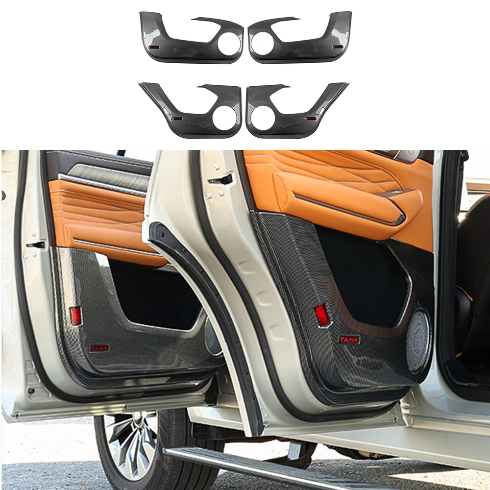 

4 PCS For GWM Tank 500 Hi4-T Hi4-Z Car Door Anti Kick Panel Carbon Fiber Pattern Color Anti Kick Pad Interior Special Accessory