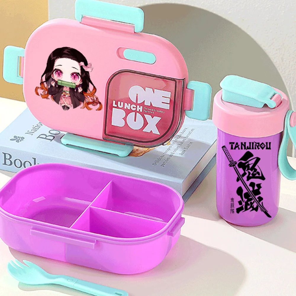 

Meal Box Water Cup Set Seasoning Box for Demon Slayer Pink Tableware Water Bottle Lunch Bento Box Vivid Colors Hot Selling Gifts