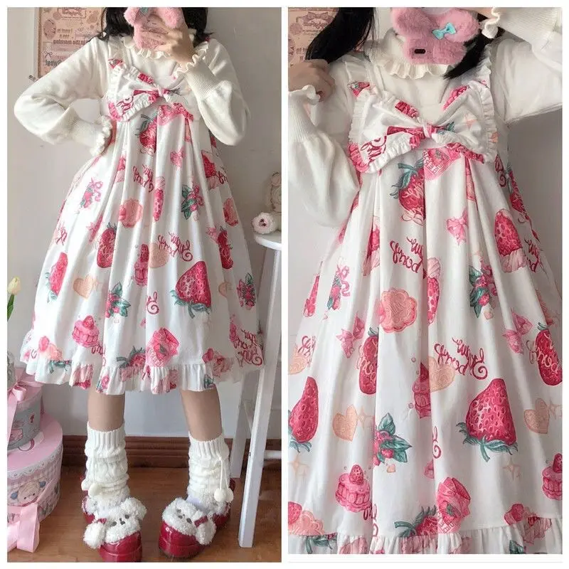 Lolita Dress Sweet Cute Japanese Kawaii Ladies Party Strawberry Jsk Women Sleeveless Suspender Cosplay платье лолита