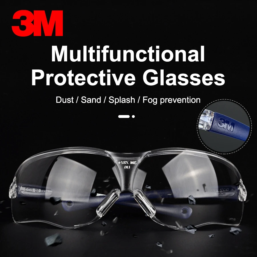 3M 10434 Safety Glasses Anti-Wind Sand Fog Shock Dust Resistant Transparent Glasses Eye Protective Men Fashion Goggles with Case