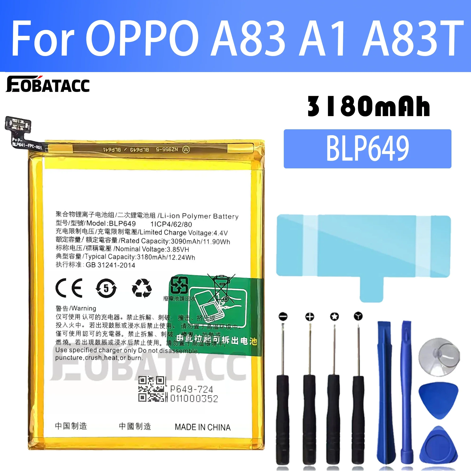 100% New Original Battery BLP649 For OPPO A83 A1 A83T F5 Lite Battery + Free Tools