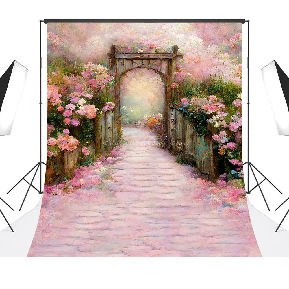 Wonderland Gateway To Paradise Photo Background Pink Flower Photography Backdrop Pregnant Woman Kids Portrait Photo Studio Props