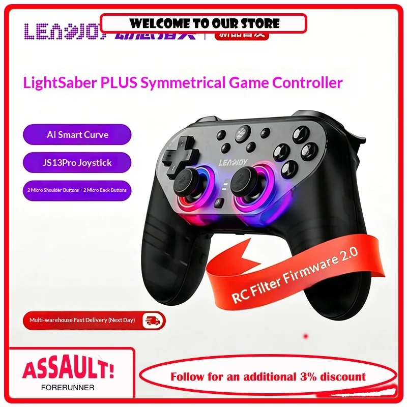 Leadjoy Saber Plus Gaming Controller Wireless JS13 Pro TMR Joystick 1000Hz PC Gamepad for Switch Windows Android IOS FPS