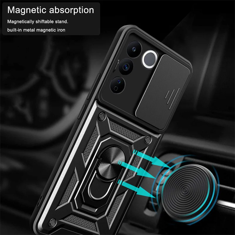 For Vivo V27 Pro 5G Case Magnetic Car Ring Shockproof Armor Stand Holder Phone Case For Vivo V27e Vivov27 V 27 Pro Back Cover