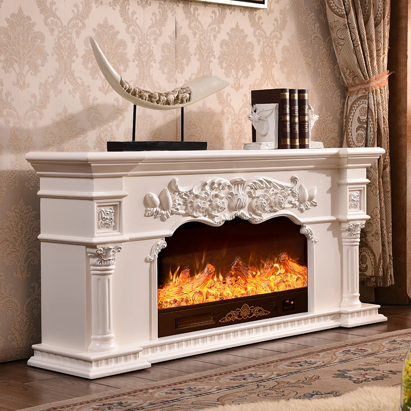 Fireplace Kit with Remote Control 3D Flame Effect TV Stand Wooden Mantel W150cm Library Room