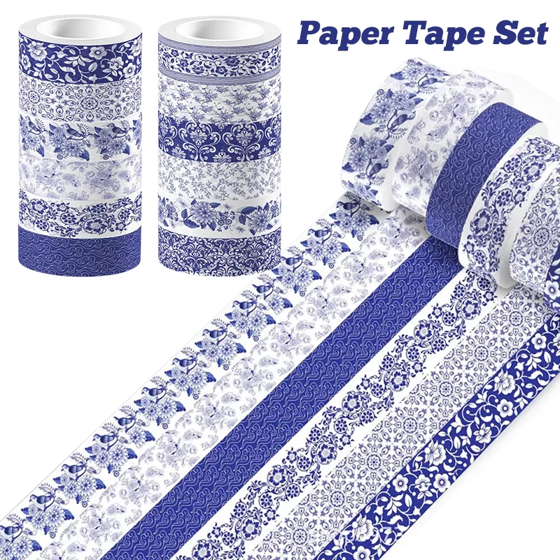 

Blue & White Porcelain Washi Tape Set 12 Rolls Tapes for Journaling Scrapbooking Diy Crafting Supplies Vintage Gift Wrapping New