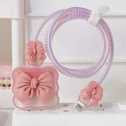 Charger Protector Cable Organizer For iPhone 11 15 14 13 12 Pro Max 20/18W US Pink Bow Charger Data Cable Wire Winder Protective