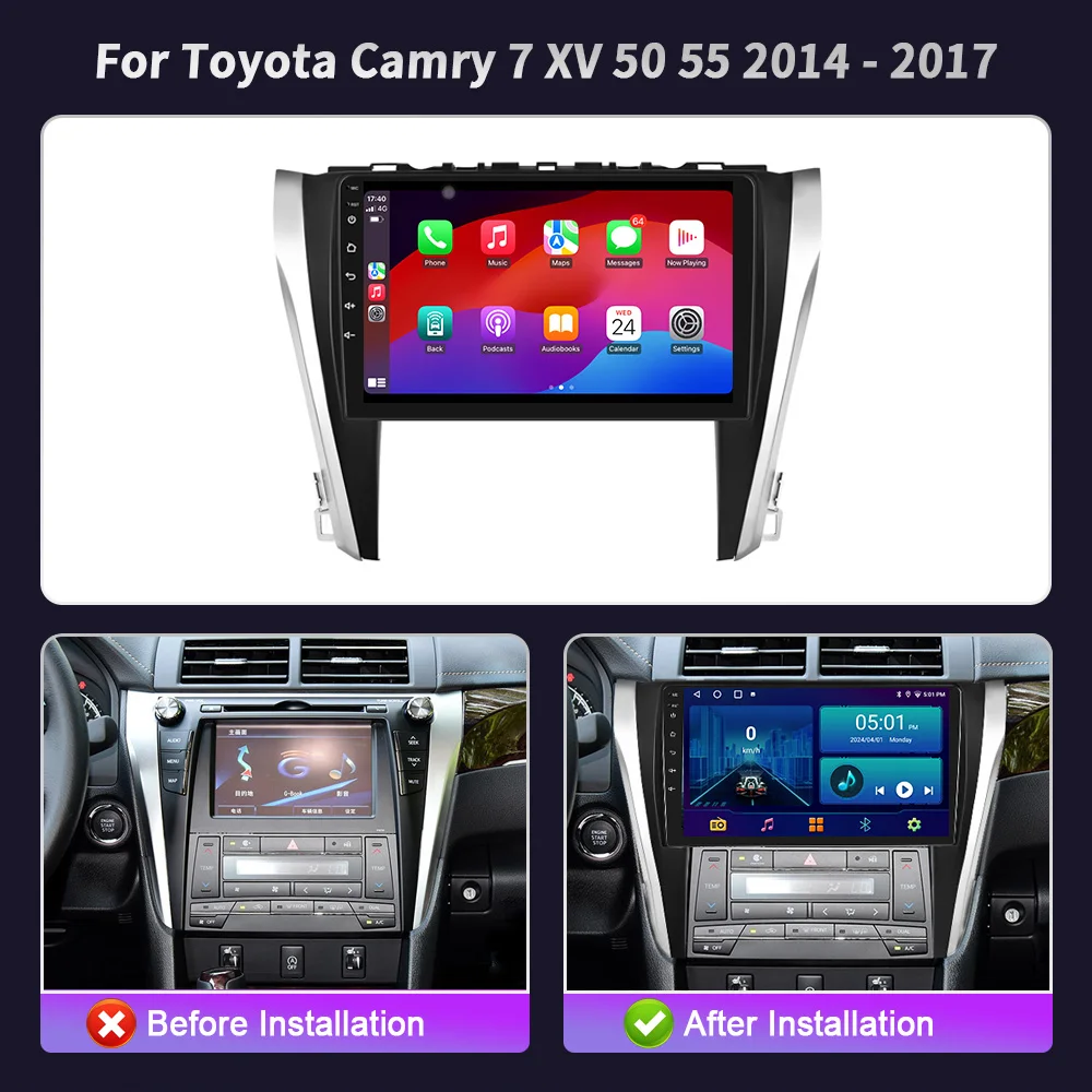 Android 14 Wireless Carplay GPS BT Multimedia Stereo Screen For Toyota Camry 7 XV 50 55 2014-2017 Car Radio WIFI Navigation