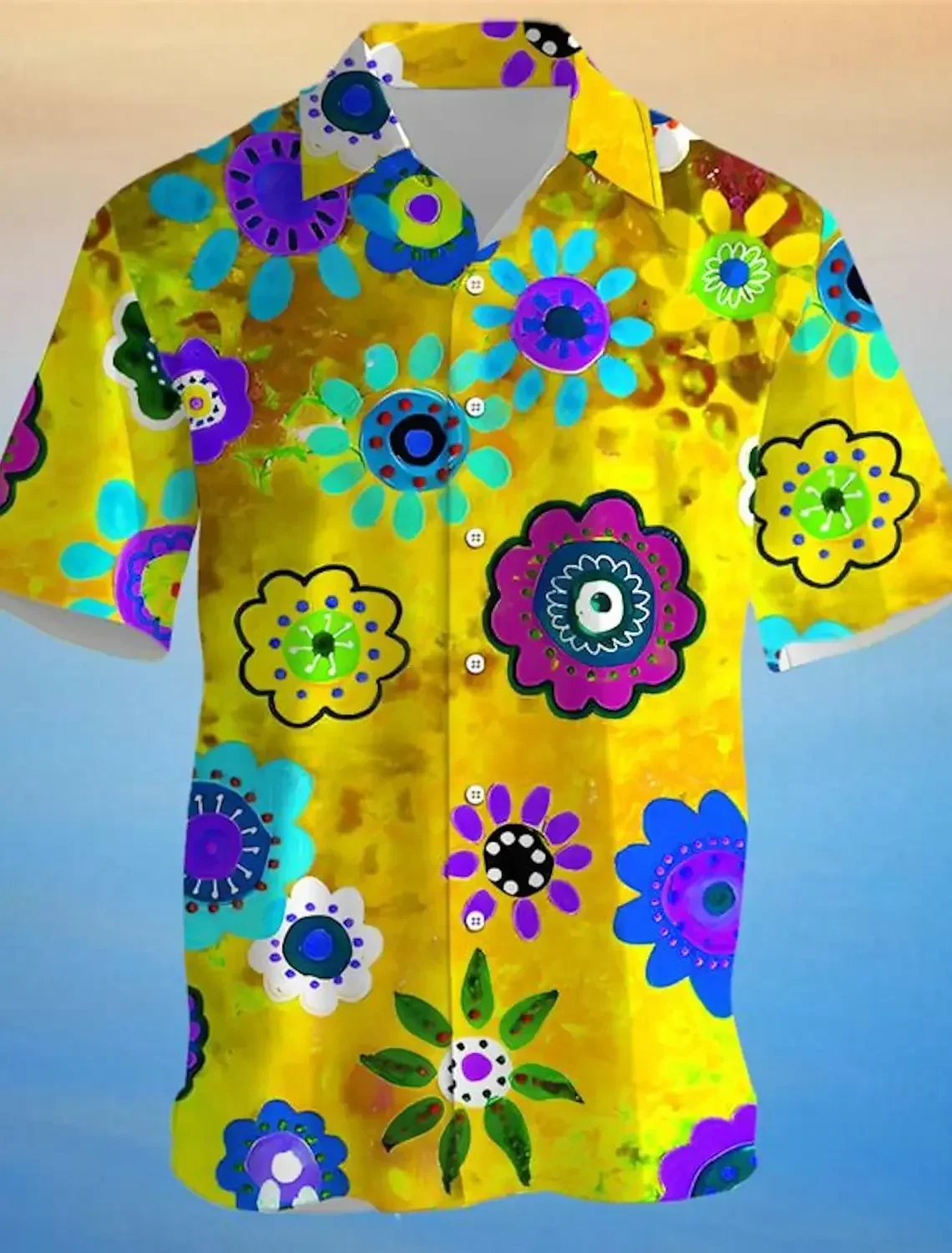 3D Printed Daisy  Men's Floral Hawaiian Shirt Party Home Holiday Summer Turndown Aloha shirts Short Sleeve Polyester Shirts