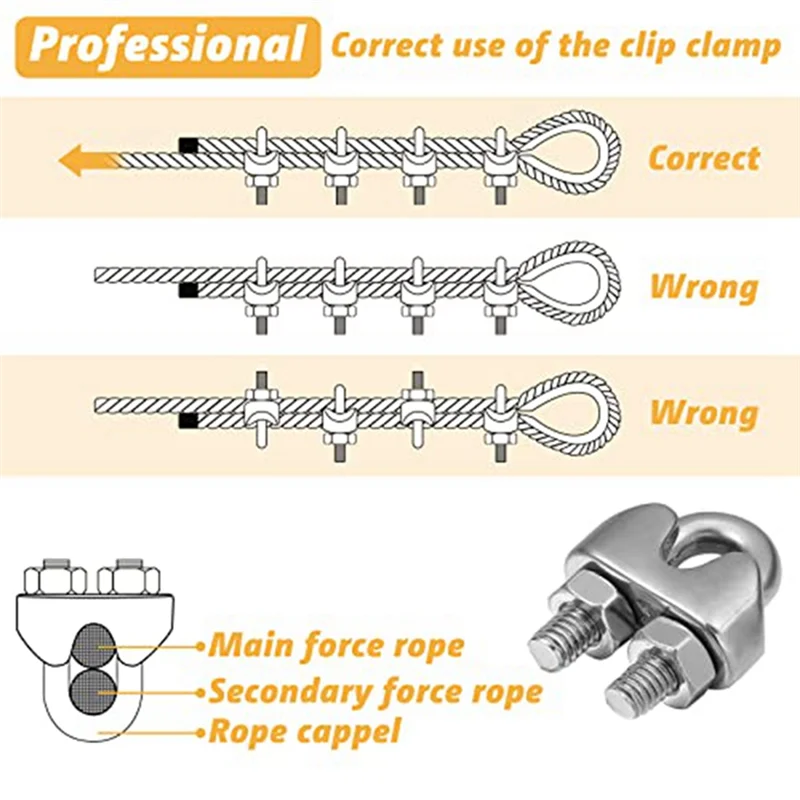 60 Pcs 1/8Inch Wire Rope Kit M3 Metal Wire Rope Cable Clamp and M3 Stainless Steel Thimbles