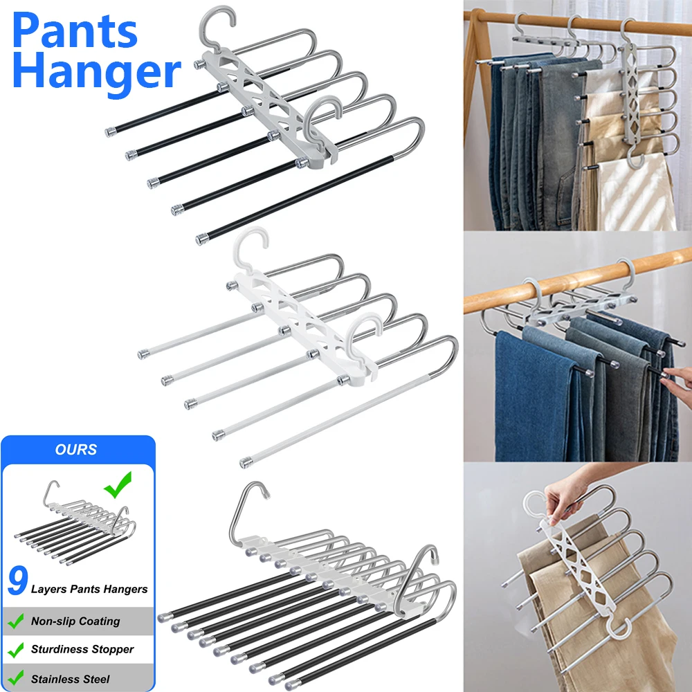 Pants Hanger Non-Slip Closet Wardrobe Clothes Organizer Rack Space Saving Multiple Layers Clothes Hanger for Scarf Ties Trousers