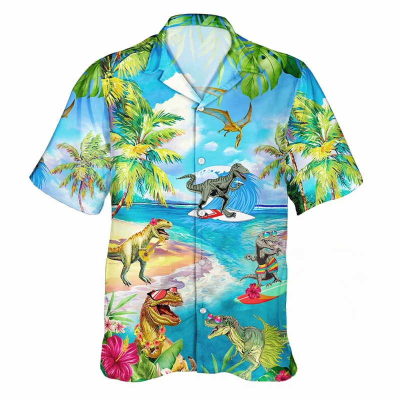 Ducks Dinosaur 3d Print Hawaiian Men's Shirt Skull Summer Oversized Shirts Button Lapel Short Sleeve Street Animal Aloha Shirt