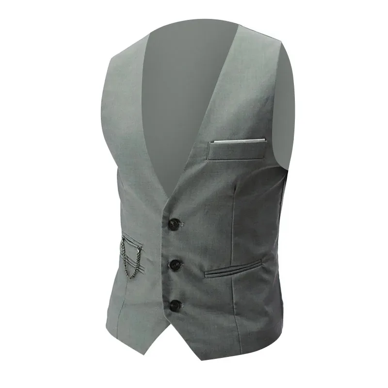 Mens Classic Business Vest with Pocket Regular Fit Solid Color Waistcoat for Wedding Summer Groomsmen Vest