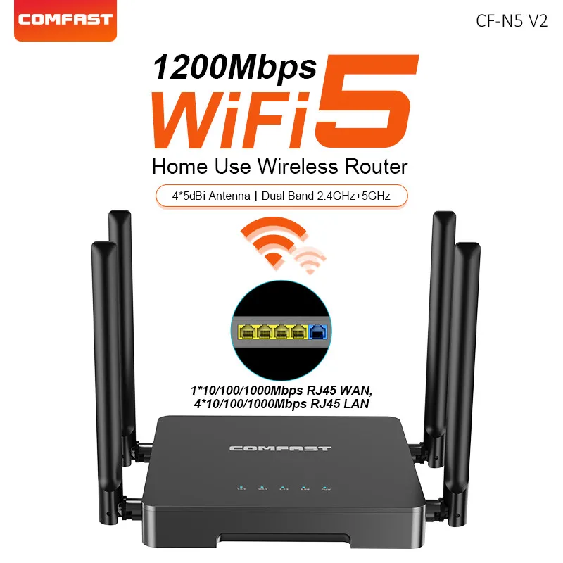 

COMFAST 2.4G+5.8G 300/1200Mbps Dual-band Wireless Router WIFI 5 Home-Router 4 Antennas 4 Gigabit Port Wifi Repetidor Roteador