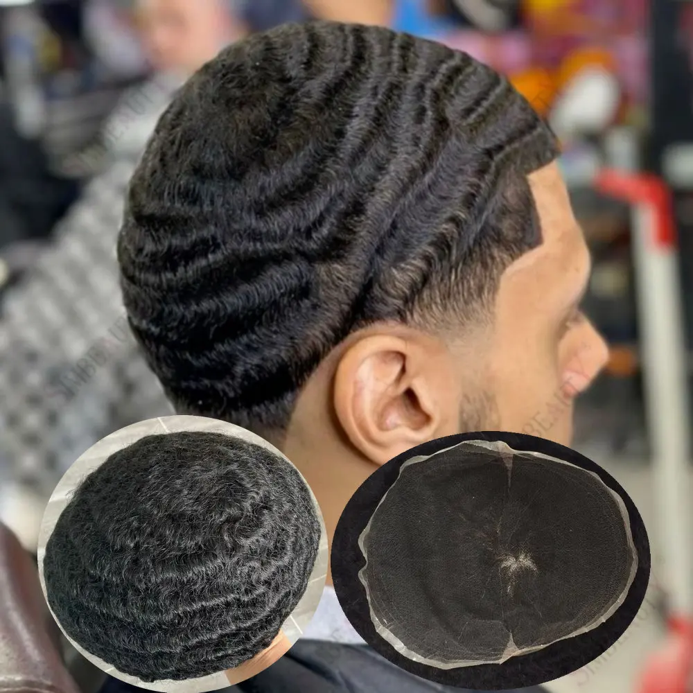 8 مللي متر/10 مللي متر 360 موجة عميقة رقيقة جدا كامل الدانتيل الرجال الشعر المستعار 100% شعر الإنسان الطبيعي الذكور الشعر الاصطناعية نظام تنفس الباروكات #1