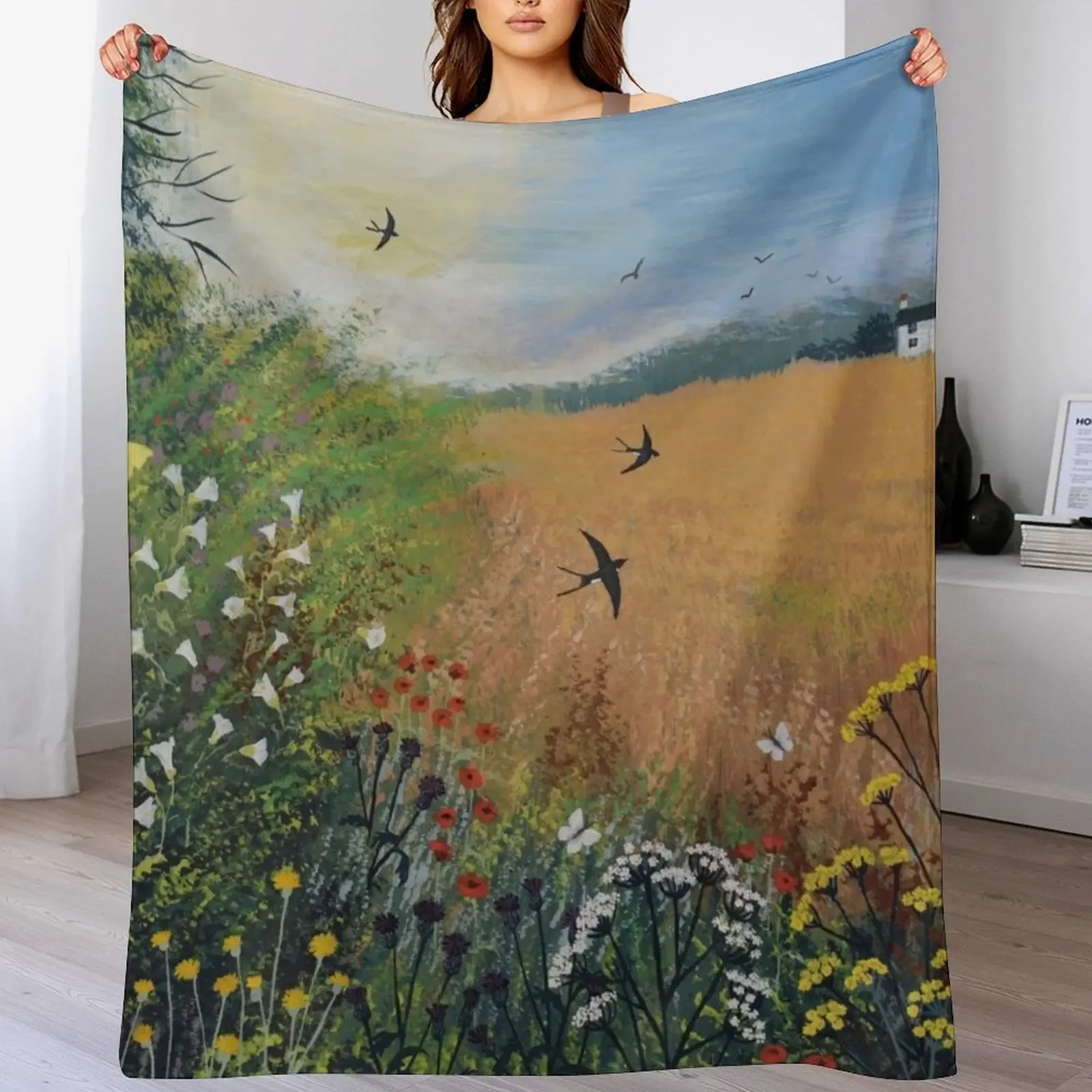 Harvest Swallows Throw Blanket Thermal Decoratives valentine gift ideas Blankets