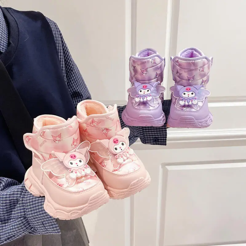 

Sanrio Kuromi Girl Kawaii Winter Cotton Boots Student Cartoon Anime Child Fleece-Lined Thicken Keep Warm Snow Boots New Style