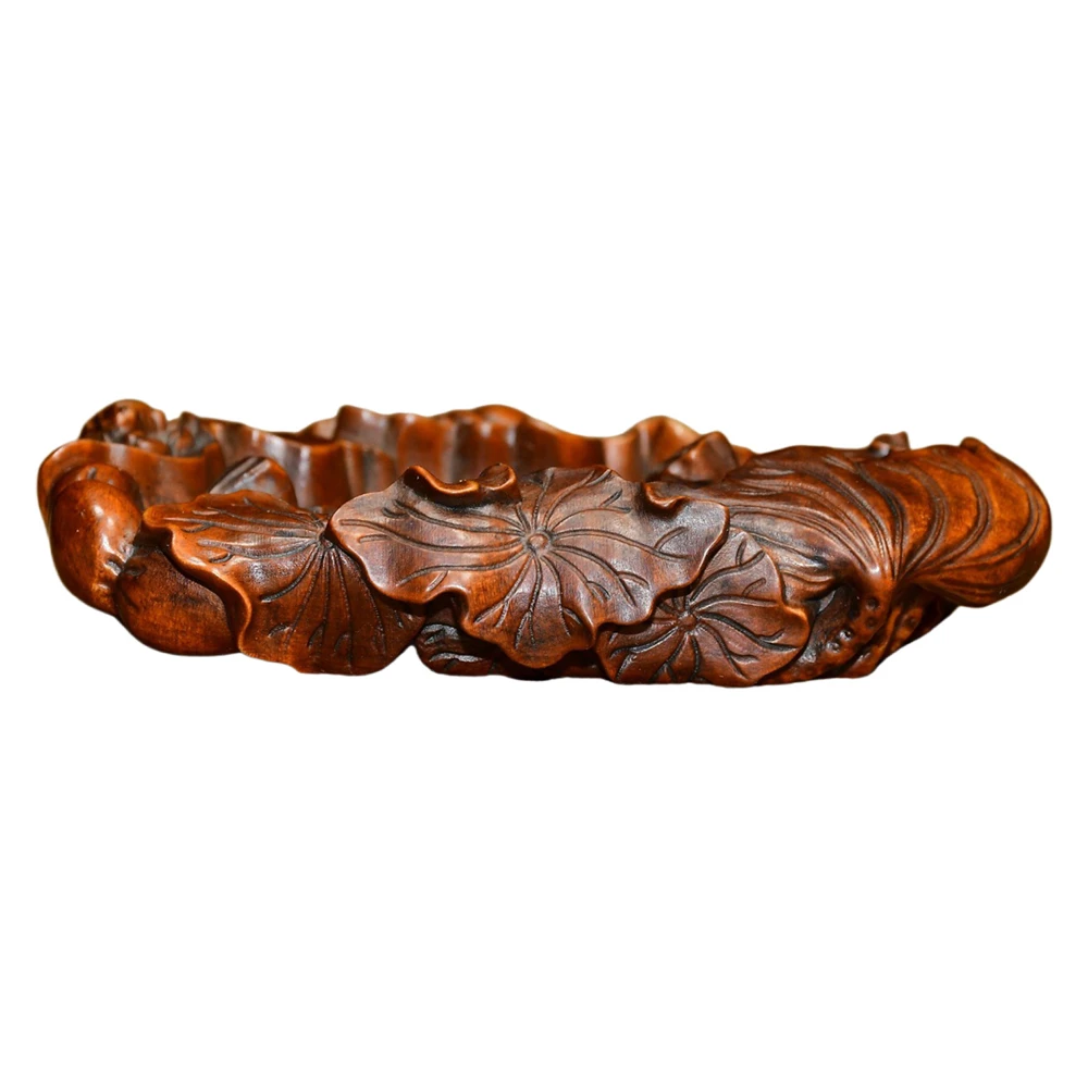 Sculpture en bois chinois sculpté Lotus brosse rondelle plat décoratif grâce pureté harmonie intégrité sérénité prospérité unité