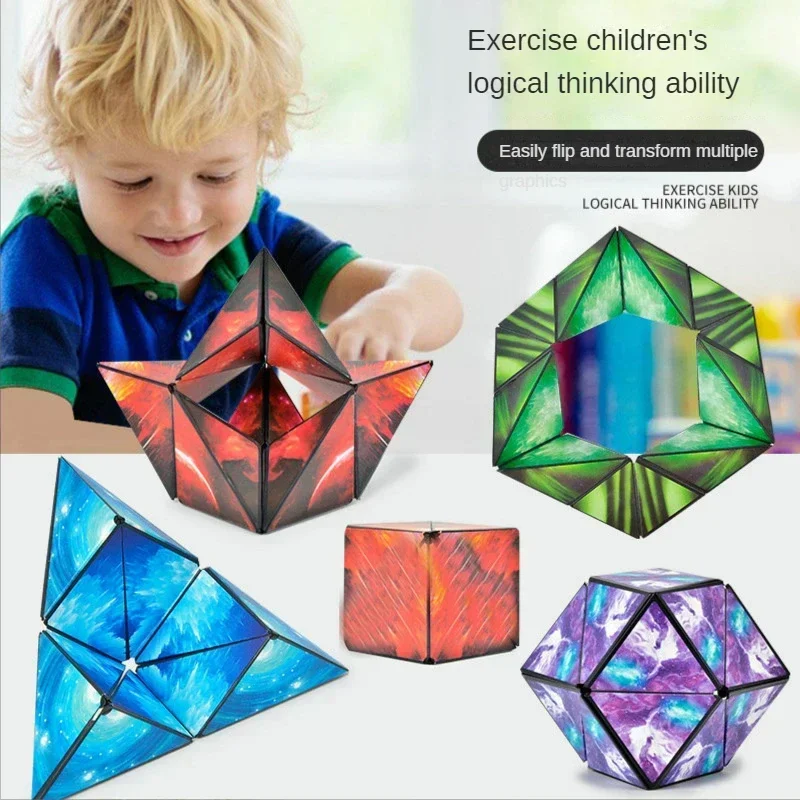 Variedad geométrica cambiable cubo mágico magnético antiestrés 3D descompresión mano Flip rompecabezas cubo niños aliviador Fidget juguete