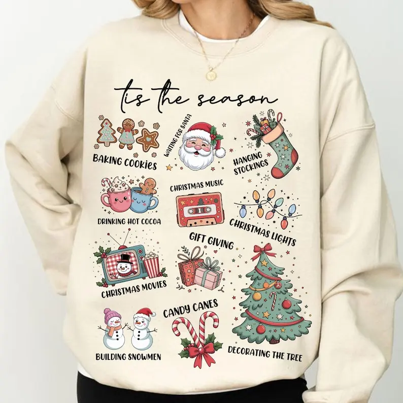 

Tis The Season Merry Christmas Png Santa Claus Hot Cocoa Gingerbread Man Television Snowman Socks Candy Cane Pair Pullover