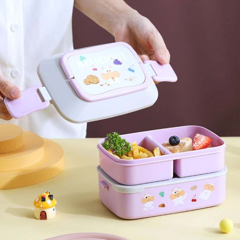 Portable Lunch Box Compartment Bento Organizer with Handle and Buckles for School Office Students Microwave Food Holder