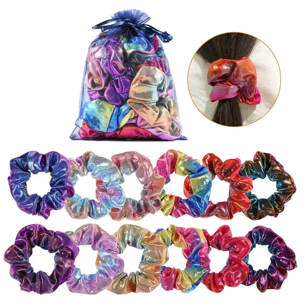 

5Pcs Rainbow Gradient Hair Scrunchies Shiny Soft Elastic Ponytail Holders for Women Girls Comfortable Stylish Hair Bands Daily