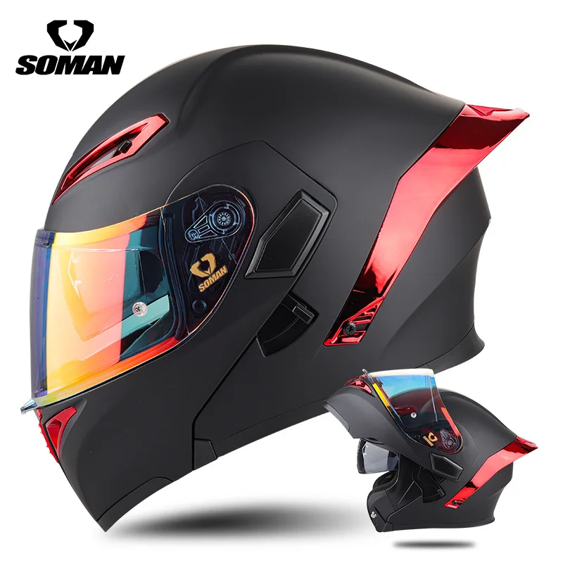 SOMAN High Quality Modular Helmet Dual Lens DOT Men Women Flip Up Helmets Motorcycle Capacetes Cascos Motorbike Protective