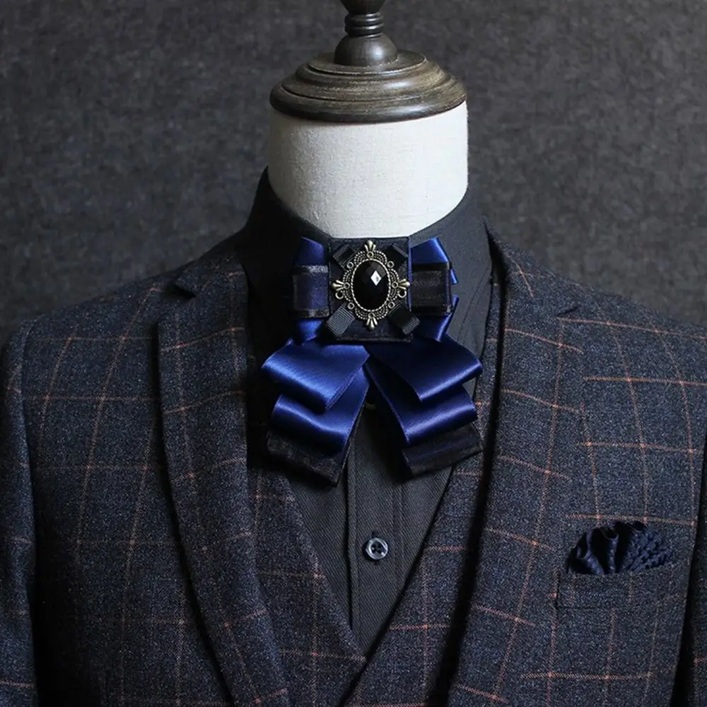 リボン合金クリスタル固体蝶ネクタイ多層調節可能な弾性バンドシャツネクタイクリップヴィンテージ襟花男性女性