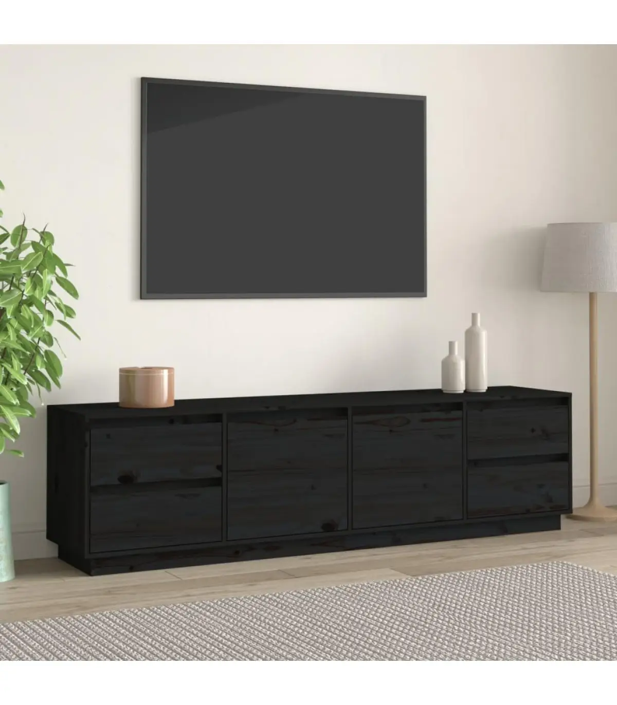 Furniture TV furniture solid pine wood Black 176x37x47,5 cm